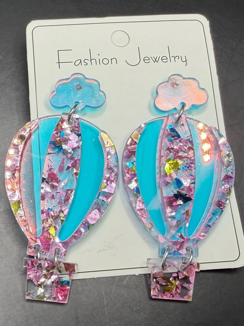 Fashion Jewelry Women’s Blue & Pink Hot Air Balloon Earrings